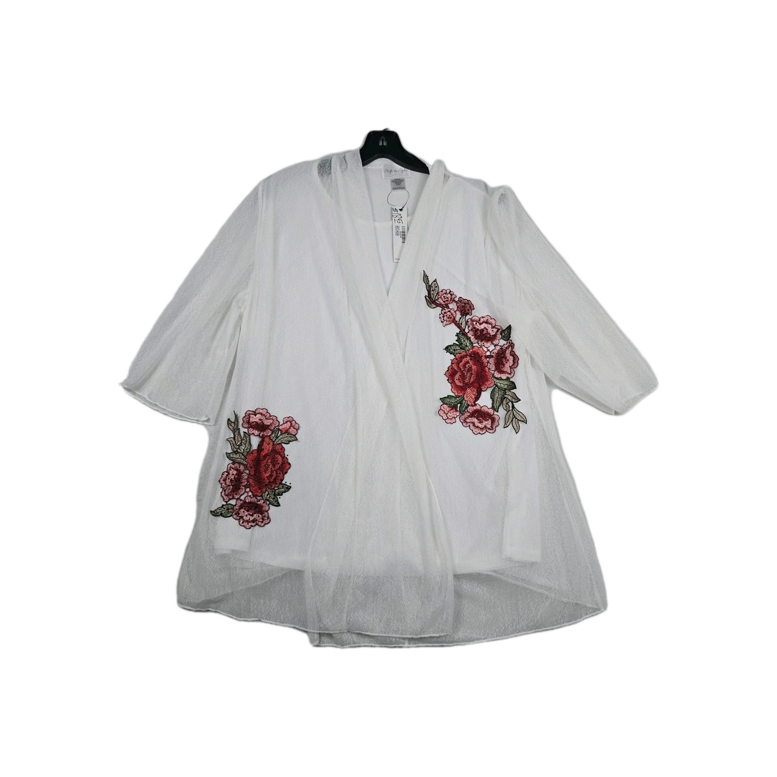 Step In Style Womens White Wrap Cardigan Floral Embroidered Sweater One Size New